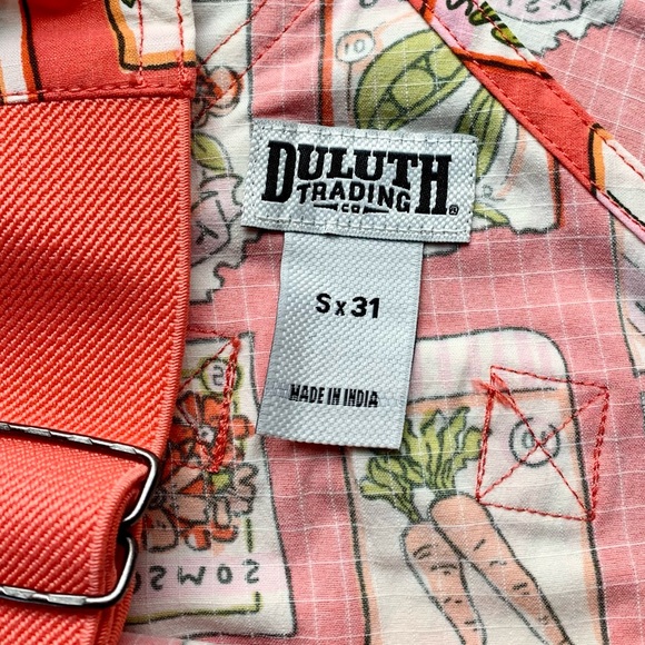 NWT Duluth Small x31L Heirloom Gardening Bib Overalls Coral Seed Packets Farming - Picture 4 of 10